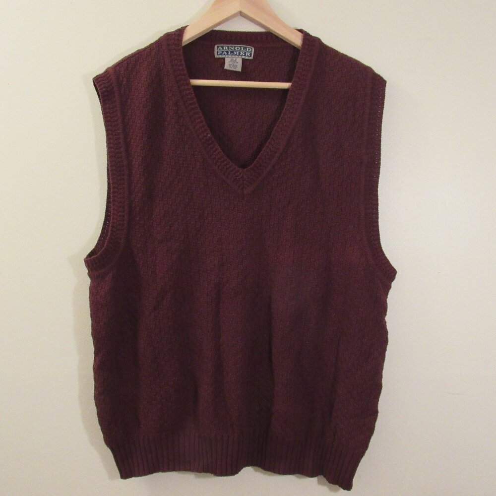 Mens Sweater Vest Large Maroon V-Neck Sleeveless Arnold Palmer Golf Activewear